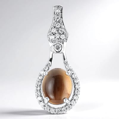Cavill - Zilveren Hanger Botswana Agaat 2,36 ct Ovaal Cabochon - 925 Sterling Zilver - Zirconia 0,779 ct - Modern Elegant Sieraad Dames