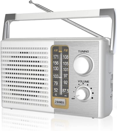 Draagbare Radio - Transistorradio AM FM - Muziek Luisteren - Waterdicht Ontwerp - 20 cm - Wit