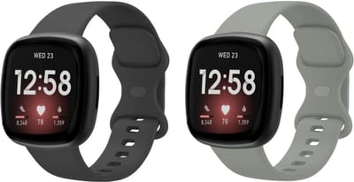 Strap-it Smartwatch bandjes set – siliconen horlogebandjes geschikt voor Fitbit Versa 3 / Versa 4 / Sense / Sense 2 – Grijs & Zwart – Maat S (2-pack)