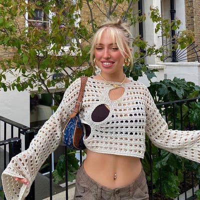Boasty Visnet Topje - Dameskleding - Wit Fishnet Topje L | crochet crop top | Netshirt | Mesh shirt body-kerstcadeau