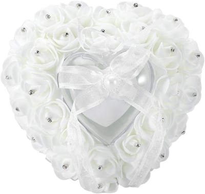 Bruidskussen Hartvorm - Ringkussen Decoratie - Bruiloft Organiseren - Met Strass Decoratie - 16 x 15 cm - Beige
