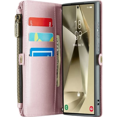 Caseme Samsung S24 Ultra Clutch Wallet met Koord Roze