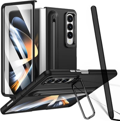 Beschermhoes voor Z Fold 3 met Penhouder en Verstelbare Stand, Inclusief Screen Protector en Stylus Vervanging - Zwart
