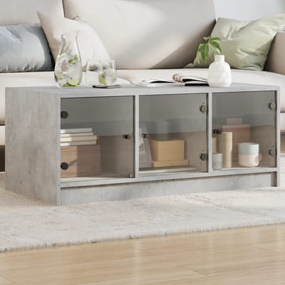 vidaXL - Salontafel - met - glazen - deuren - 102x50x42 - cm - betongrijs