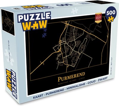 Puzzel Kaart - Purmerend - Minimalisme - Goud - Zwart - Legpuzzel - Puzzel 500 stukjes