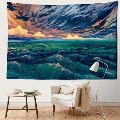 Tapisserie murale créative à motif de vagues, peinture artistique, hippie, psychédélique, sorcellerie, dortoir, chambre à coucher, décoration d'intérieur 95x70CM gray