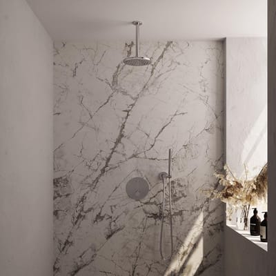 Brauer Chrome Edition thermostatische inbouw regendouche 3-weg rond SET 77 met 20 cm douchekop en plafondarm en staaf handdouche en doucheslang en wandaansluitbocht chroom