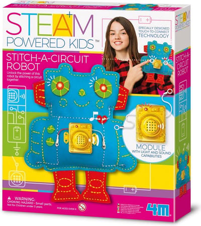4M STEAM: POWERED KIDS/NAAI EEN CIRCUIT-ROBOT, vereist 2x1.5V AG13/LR44 (knoopcelbatterijen) (incl.), gedetailleerde instructies inbegrepen, doos23.5x27.5x5.5cm, 8+