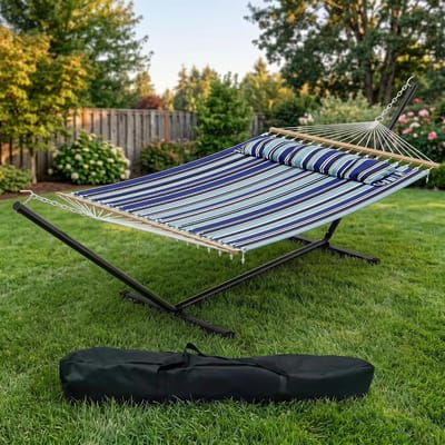 2-Persoons Hangmat met Standaard - Luxe Outdoor Hangmat - Max. 204 kg - 145 cm Breed - Blauw