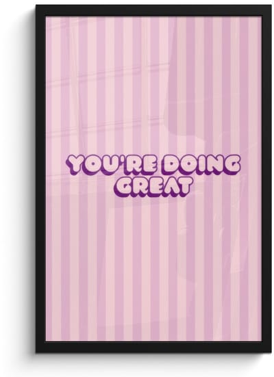 Poster in lijst - Fotolijst 40x60 cm - Posters - Paars - Strepen - You're doing great - Schaduw - Posterlijst zwart - Decoratie - Wanddecoratie woonkamer - Muurdecoratie slaapkamer