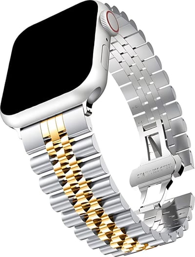 Innerlight® Metal+ - Zilver/Goud - 38mm / 40mm / 41mm - Metalen bandje geschikt voor Apple Watch - Vlindersluiting - Geschikt als Apple Watch bandje voor Series 1/2/3/4/5/6/7/8/9/10 42mm/11 42mm/SE