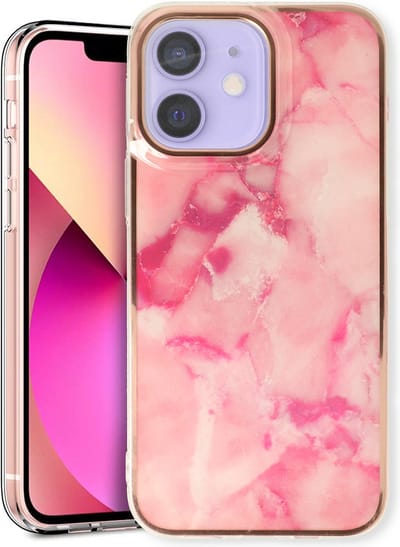Casemania Hoesje Geschikt voor Apple iPhone 12/12 Pro - Roze - Siliconen Marmer Back Cover