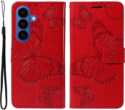 Coverup Hoesje - Geschikt voor Samsung Galaxy S26 Plus Hoesje - Coverup Vlinders Book Case - Rood