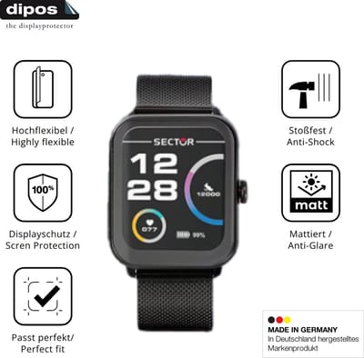 dipos FLEX – 2x Matte Screenprotector geschikt voor Sector Smartwatch S-08 | Volledige Schermbescherming | Case-Friendly