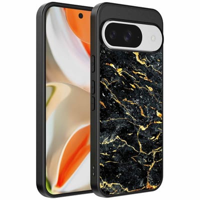 Geschikt voor Google Pixel 9 Pro XL Telefoonhoesje met Zwart Goud Marmer Opdruk - TPU Backcover Case Black Gold Marble Design - Zwart Goud - Smartphonica geschikt voor Google Pixel 9 Pro XL
