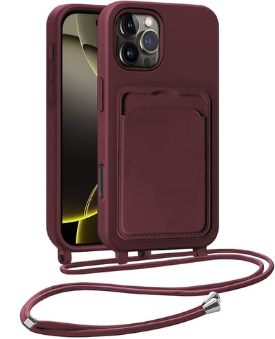 Hoesje Geschikt voor iPhone 16 Pro Telefoonhoesje Met Koord Case Pashouder Siliconen - Hoes Geschikt voor iPhone 16 Pro Hoesje Met Kaarthouder - Aubergine