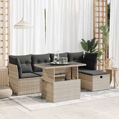 vidaXL - 6-delige - Loungeset - met - kussens - poly - rattan - lichtgrijs