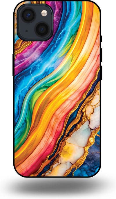 Smartphonica Telefoonhoesje Geschikt voor iPhone 13 met Regenboog Goud Marmer Opdruk - TPU Backcover Case Rainbow Gold Marble Design geschikt voor iPhone 13