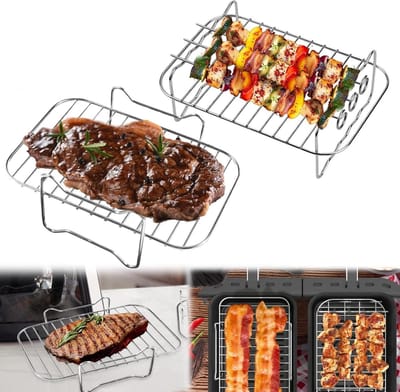 Set van 2 Air Fryer Frames met 4 Spiesen, 304 RVS Accessoires en Grillrooster voor Gezond Koken