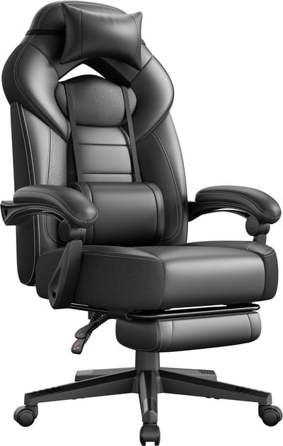 SONGMICS - Gaming Stoel - Ergonomisch Ontwerp - Verstelbare Hoofdsteun en Voetsteun - Tot 150 kg Belastbaar