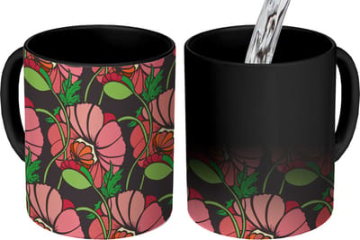 Magische Mok - Foto op Warmte Mokken - Koffiemok - Bloemen - Natuur - Roze - Patroon - Magic Mok - Beker - 350 ML - Theemok