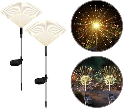 Buitenverlichting Kerst - Kerstverlichting vuurwerk - Firework LED lights - Solar sfeerverlichting - Op zonne energie - Waterdicht - Inclusief afstandsbediening - Set van 2 stuks - Warm wit