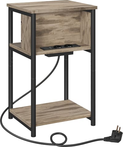VASAGLE - Bijzettafel - Bijzettafeltjes Woonkamer - Met Stopcontact - 2 AC- en 2 USB-poorten - Voor Woonkamer Slaapkamer