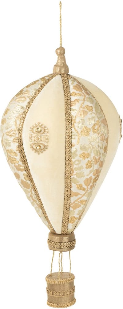 J-Line decoratie Heteluchtballon hangend - polyfoam/textiel - wit/goud - small