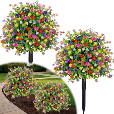 UV-Bestendige kunstbloemen voor buiten - Kunstplanten - Met Uitneembare Pinnen - Diy Decoratie Kunstmatige - Bloem Decoratie Geschikt Voor Tuin Veranda Plastic Planten, Geschikt Voor Binnen En Buiten - Groen + Gemengde Bloemkleuren - 2 stuks