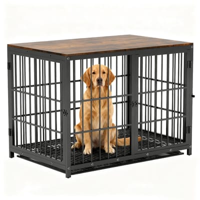Bingopaw Houten Hondenkrat Meubels - XL Hondenkennel Binnen - Heavy Duty Kooi - Dierenkennel - met Drie Deuren en Verwijderbaar Dienblad voor Grote Honden - Zwart - 107.5x71.5x81cm