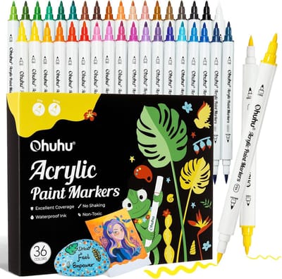 Alcohol Markers - Acrylverf Markers - 36 Kleuren - Dubbele Punt (Fijn en Borstel) - Watervast en Lichtbestendig - Voor Creatieve Projecten