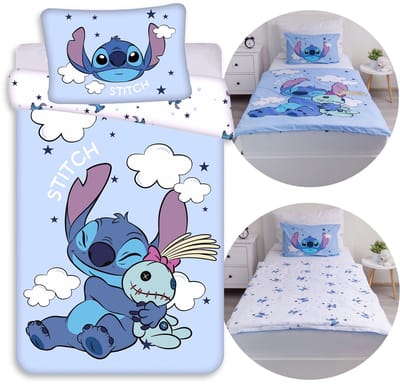 DISNEY Stitch Blauw-wit, dubbelzijdig, katoenen kinderbeddengoed met ritssluiting, 100% katoen 100x135cm+40x60cm OEKO-TEX