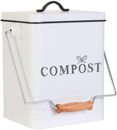 Home deco factory afvalbakje voor aanrecht - 5L - klein - wit - afsluitbaar - compostbakje