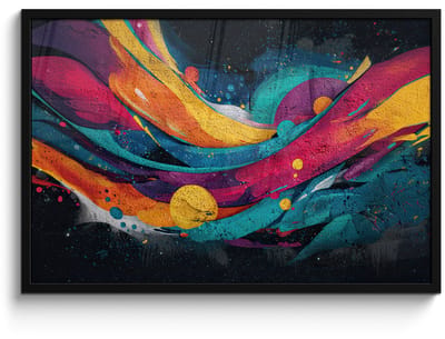 Poster in lijst - Fotolijst 90x60 cm - Posters - Banen - Golven - Kleurrijk - Abstract - Posterlijst zwart - Decoratie - Wanddecoratie woonkamer - Muurdecoratie slaapkamer