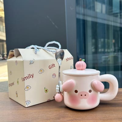 Vakantiecadeau voor Meisjes Varkensbeker Cadeau voor Beste Vriendin Praktische Waterbeker Creatieve Geschenkdoos Mok 480ml