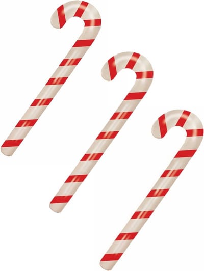 Kerst decoratie - 3x stuks - opblaasbare snoepstok - zuurstok - 90 cm - pvc - snoepgoed - christmas