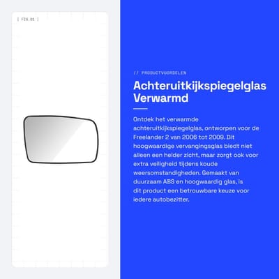 Dailygoods- Zijspiegelglas Verwarmd - Vervanging voor Freelander 2 2006-2009 - ABS/Glas - Verwarmingsfunctie - Schokbestendig - Helder zicht - Spiegelglas