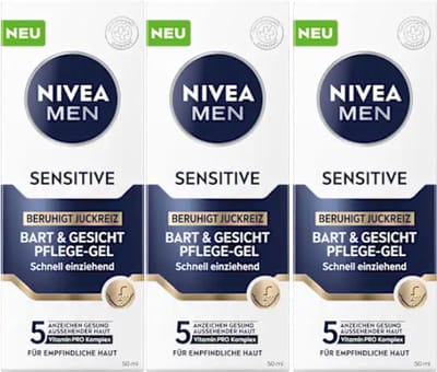 NIVEA MEN Sensitive Hydraterende Dagcrème baard Gezicht gel- Moisturizer - 24H Hydratatie - Moisturizer - Gezichtsgel Mannen -voordeelverpakking 3x75 ml