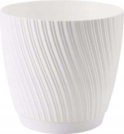 Form Plastic Plantenpot/bloempot Waves - kunststof - ivoor wit - D23 x H21 cm - met opvang schotel - rond