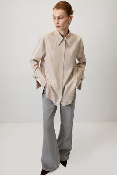 Touché Privé - Gestreepte viscose blouse met glitters - Crème - Dames