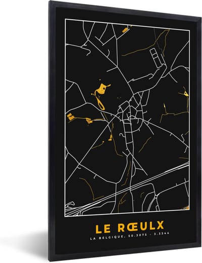 Fotolijst incl. Poster - Le Rœulx - Stadskaart - Goud - Kaart - Plattegrond - 40x60 cm - Posterlijst