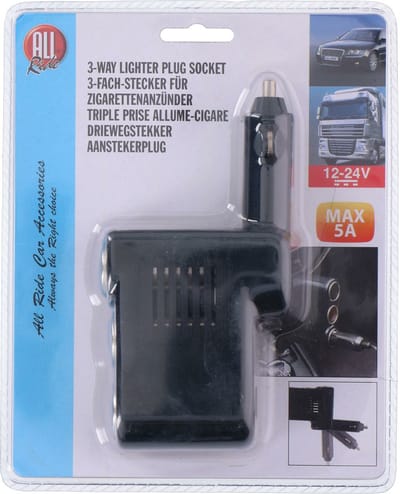 Dunlop Auto 3-weg verdeelstekker - aansteker ingang aansluiting - zwart - 12/24V - 1 naar 3 sockets - accessoires