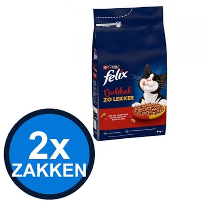 2x Felix - Dubbel Zo Lekker Droog Adult Rund & Kip - Kattenvoer Droogvoer - 4 kg