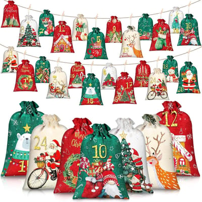 24 stuks adventskalender om te vullen, groot zakje, doe-het-zelf zelf te vullen, cadeauzakjes, adventszakjes, kerstkalender, stoffen zakjes voor kinderen en volwassenen