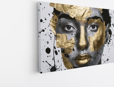 Saammp Canvas Schilderij - Vrouw met goud - abstract - 30x20 - Foto op canvas - Wanddecoratie - Muurdecoratie Woonkamer - Slaapkamer decoratie - Canvas Print