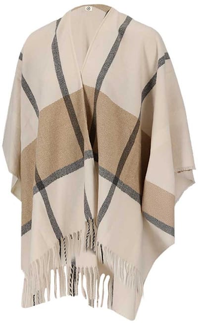 Sarlini dames poncho - woven poncho - multi beige - one size
