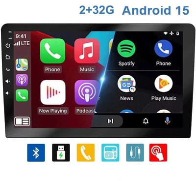 ESSGOO 2 DIN Universeel autoradio met draadloos Apple CarPlay en Android Auto - 10 Inch HD Touchscreen - Android 15 - 2+32GB - Bluetooth RDS- USB, AUX en Handsfree - FM-radio