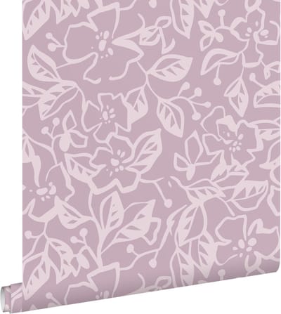ESTAhome behang bladeren en bloemen lila paars - 50 x 900 cm - 131374