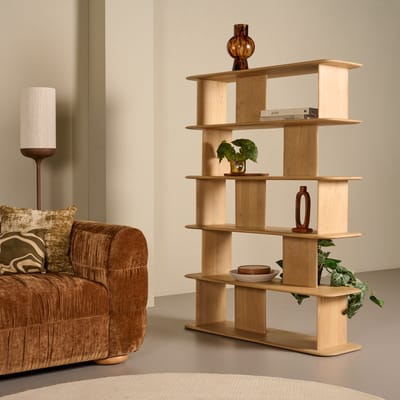 Wandkast Pindo - Eikenhout / Eiken Houtfineer - Naturel - 120x165x35 cm (BxHxD) - Vakkenkast - Boekenkast