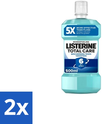 2 x Listerine – Mondwater – Total Care Bescherming Tegen Tandsteen – 500 ml - Tandsteen Voorkomen - Tandplak Verwijderen - Mondhygiëne - Frisse Adem - Tanden Wit
